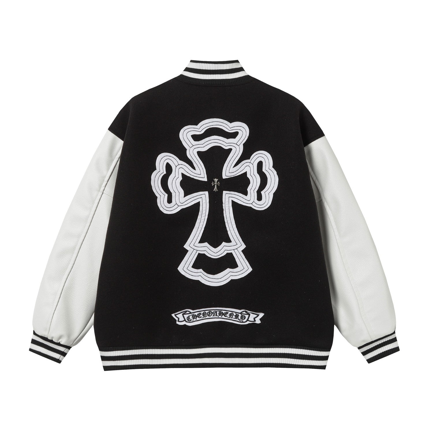 Layered Cross Varsity Jacket - Black White Street Style Outerwear 2208