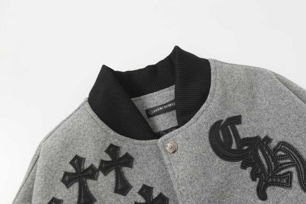 Multi Cross Varsity Jacket - Grey Black Street Jacket 2215