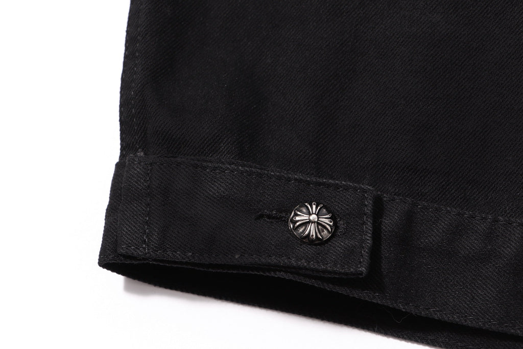 Multi Cross Studded Denim Jacket - Black Gothic Streetwear Coat H49