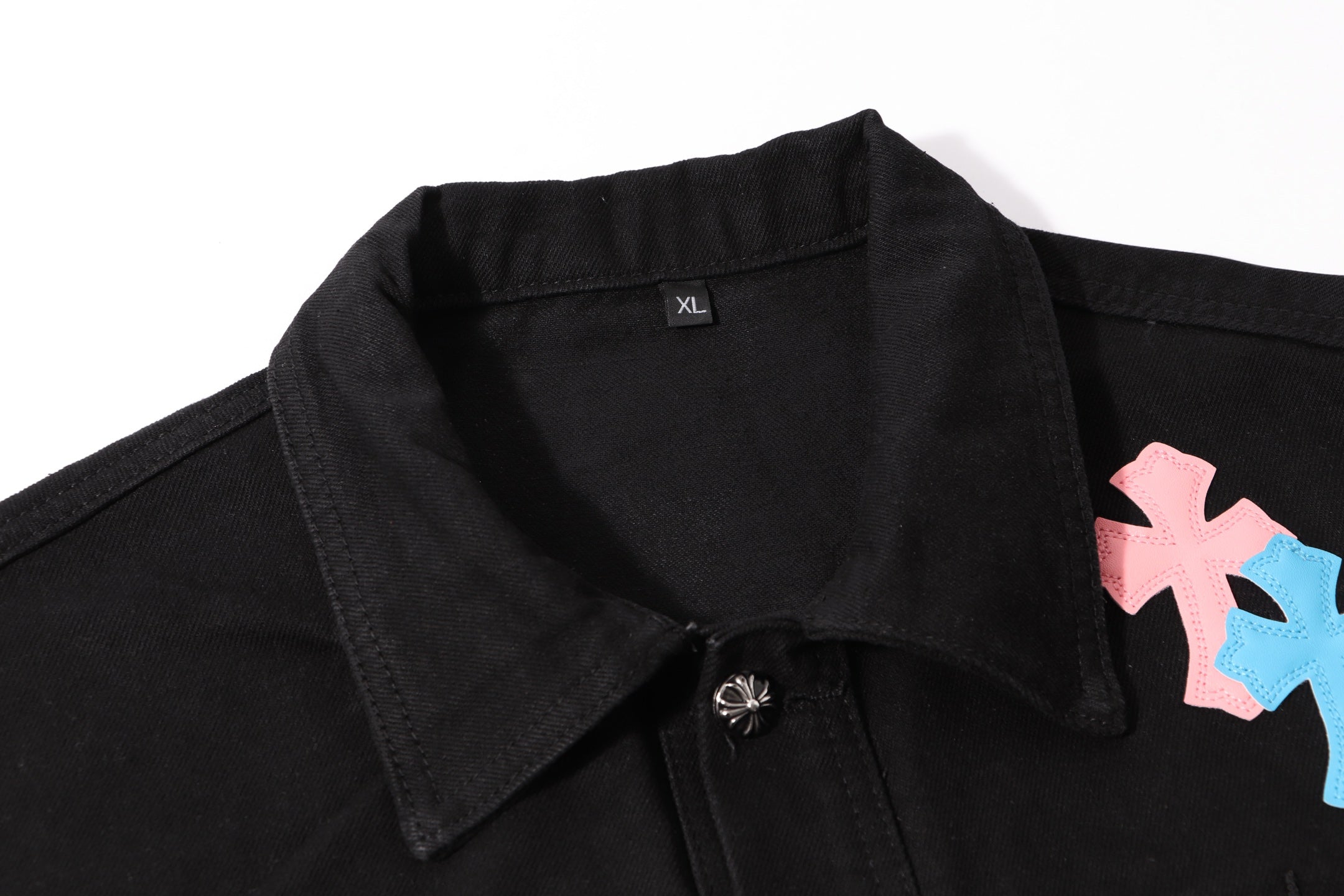 Multi Cross Studded Denim Jacket - Black Gothic Streetwear Coat H49