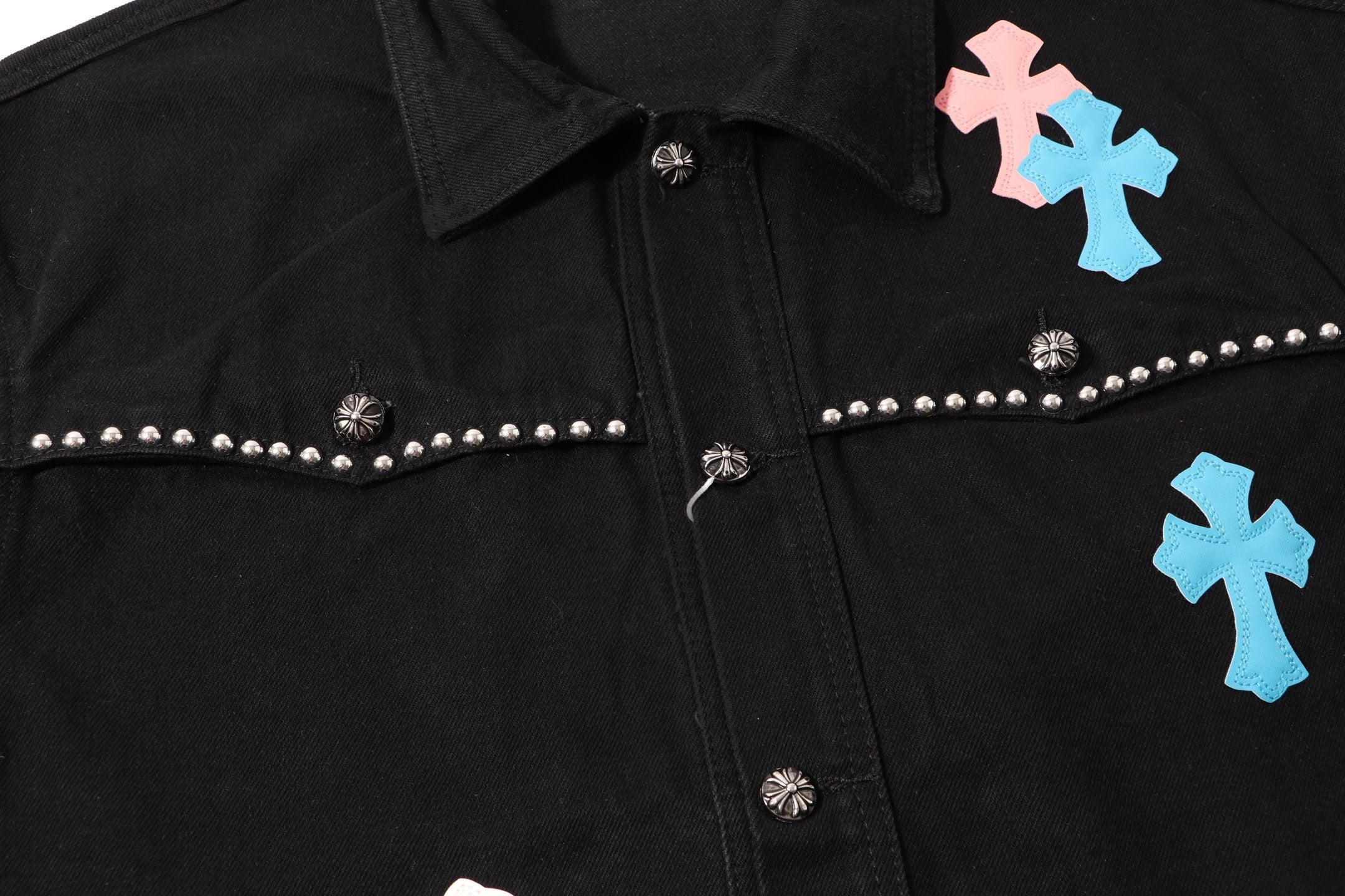 Multi Cross Studded Denim Jacket - Black Gothic Streetwear Coat H49